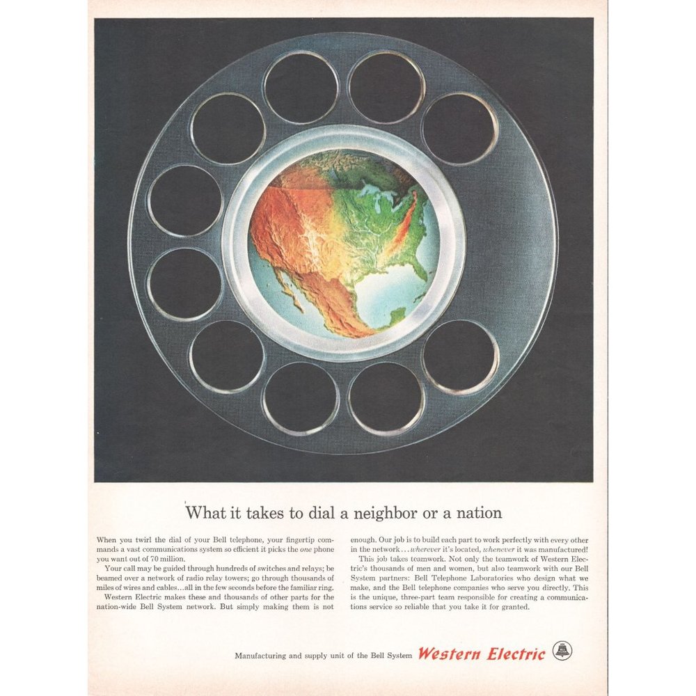 1961 Western Electric Rotary Dial Phone North America Map Vintage Print Ad